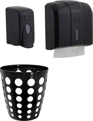 Produktbild von CleanSV® Via Set 3 teilig Schwarz Seifenspender 1000 ml Papierhandtuchspender Papierkorb