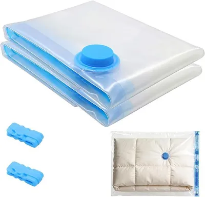 Produktbild von PolkaHome® 2er Set Vakuum Aufbewahrungsbeutel Platzsparende Reise Kompressionsbeutel für Kleidung Bettwäsche mit Reißverschluss und