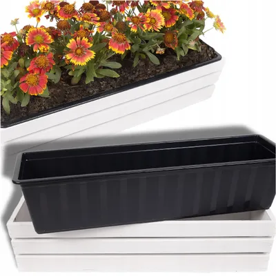 Immagine prodotto di Cassetta decorativa in legno ECODECO per fiori | Cassetta in legno 18x60x15 cm | Cassetta in legno con inserto in plastica | Vaso da fiori per balcone, terrazza o giardino | Fioriera bianca