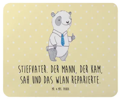 Produktbild von Mr. & Mrs. Panda Mauspad Stiefvater Held - Gelb Pastell - Geschenk, handgemacht, mousematte, Mousepad, Familie, Familienmitglieder, laptop, Stiefkinder, Freund, Mouse Pad