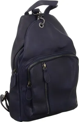 Produktbild von Kleiner Rucksack R-2021 Dunkelblau aus glattem Kunstleder 24x35x9 cm mit Reißverschluss