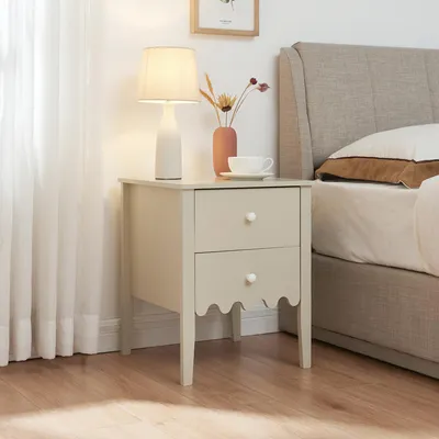 Image de Table de nuit 'Luspoo' avec 2 tiroirs 50 x 40 x 40 cm blanc crème