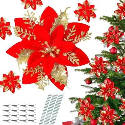 Immagine prodotto di Fiori artificiali, Natale, 20 pezzi, stella di Natale scintillante, rosso e oro
