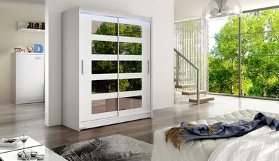 Obrázek produktu pro Šatní skříň 150 cm se zrcadlem a LED osvětlením ELADIO 5 - bílá