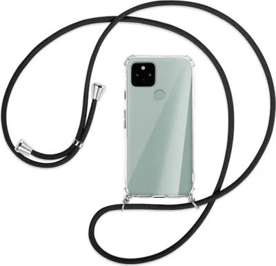 Produktbild von Handykette Backcover-Schutzhülle mit Band (Metall silberfarben) für Google Pixel 5 - schwarz
