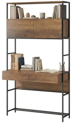 Produktbild von HOMCOM Schreibtisch mit 2 Schubladen Computertisch mit Ablage und 2 Türen, Braun