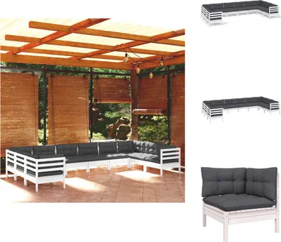 Produktbild von vidaXL 10-tlg. Garten-Lounge-Set mit Kissen Weiß Kiefernholz -  Gartenmöbel-Sets