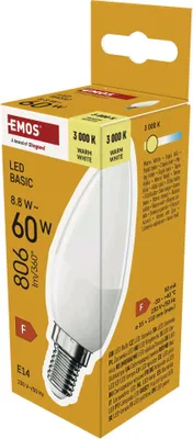 LED žárovka Basic Candle E14 / 8,8 W (60 W) / 806 lm / teplá bílá