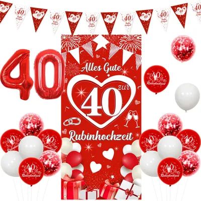 Rubinhochzeit-Deko-Set: Banner, Girlande, Ballons, 40. Jubiläum