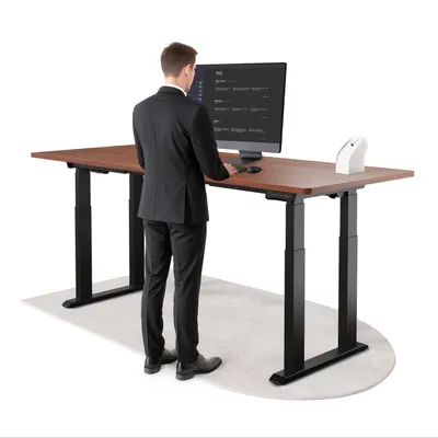 Produktbild von DESKSPACE Höhenverstellbarer Schreibtisch elektrisch mit leisem Dual-Motor – stabiles 4-Bein-Gestell (Schwarzes Gestell, Mahagoni Tischplatte, 200×80 cm)