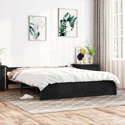 Produktbild von The Living Store Massivholzbett Schwarz 140x190 cm