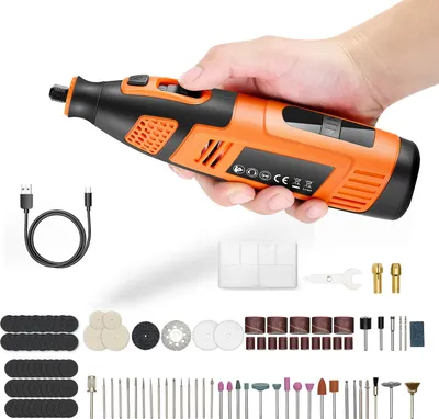 Image de SucceBuy Ensemble d'outils multifonctions sans fil 119 pièces, mini outil rotatif portable DC12V, 28 vitesses de 5000 à 32000 tr/min, convient pour la gravure, le ponçage, le polissage, la sculpture, la découpe et le bricolage