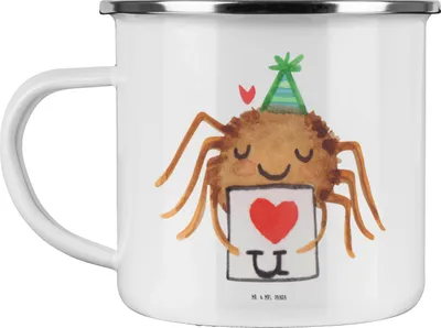 Produktbild von Mr. & Mrs. Panda Kaffeepott Spinne Agathe Brief - Weiß - Geschenk, Emaille Tasse, Teebecher, Pott, Teetasse, Becher, Liebespaar, Verliebt, Ich Liebe Dich, Treuetest