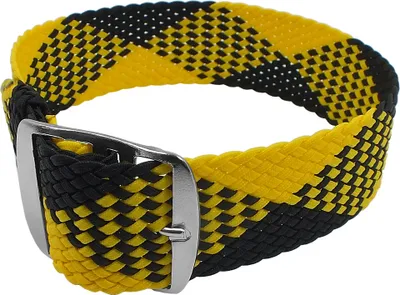 Produktbild von Minott Perlon Durchzugsband Textil gelb/schwarz gleichlaufend, Stegbreite:22mm, Schließe:Silbern