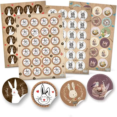 Produktbild von 4 x 24 Osteraufkleber 4 cm mit Osterhasen - Sticker mit Ostermotiven