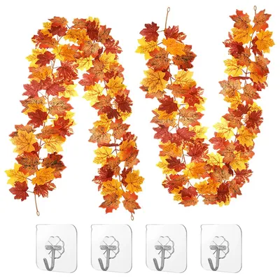 Produktbild von Künstliche Ahornblatt Girlande 2 Stück 178 cm Herbstdeko für Drinnen & Draußen