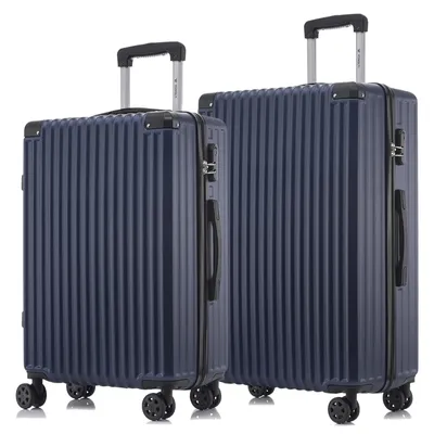 Produktbild von Suitcase Set, Rollkoffer Handgepäck, Kofferset, mit 4 Rollen 360°, Hartschalenreise Zahlenschloss, Weicher Gummigriff (2er Set, L&XL, Dunkelblau)