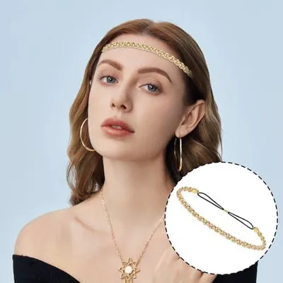 Produktbild von 2 elastische Stirnbänder mit Strass in Gold und Silber – Kristall-Haarketten für Hochzeiten, Partys und den Alltag