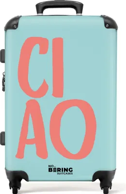 Obrázok produktu pre NoBoringSuitcases.com® Veľký kufor - Modrý s ružovým citátom "ciao" - Kombinovaný zámok TSA - Pevná škrupina vozíka na 4 kolieskach - 72 litrov - Cestovný kufor - 66 cmKufr Medium 67x43x25 cm, 72L,