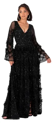 Produktbild von Maya Deluxe Damen Maxikleid mit V-Ausschnitt, Pailletten und Rüschen, sowie einem Empire-Taille-Schnitt