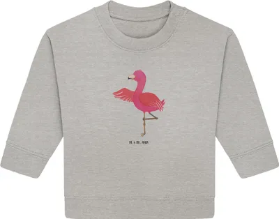 Produktbild von Mr. & Mrs. Panda Organic Baby Pullover Flamingo Yoga 24. - 36. Monat - Heather Grey - Geschenk, Namaste, Achtsamkeit, Urlaub, Baum, Bullover, Yogi