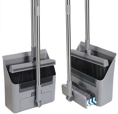 Produktbild von Bedee Besen mit Kehrschaufel Set, Besen mit Langstiel zum Kehren im Innen- und Außenbereich, Grau