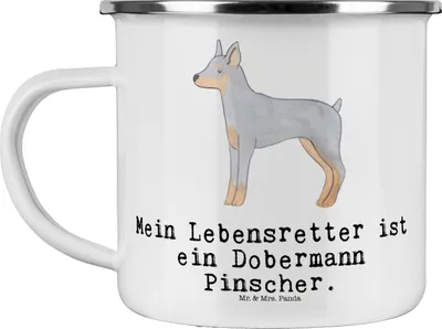 Produktbild von Mr. & Mrs. Panda Teebecher Dobermann Pinscher Lebensretter - Weiß - Geschenk, Tasse Emaille, Motivtasse, Teetasse, Haferl, Kaffeepott