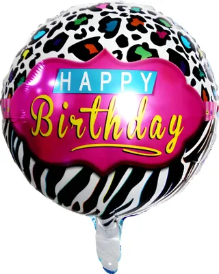Image de Folienballon Happy Birthday rund 45 cm, Muster leoparden zebramuster pink