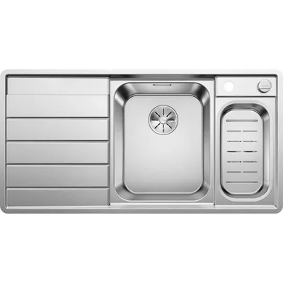 Produktbild von BLANCO Axis III 6 S-IF - Spüle - glatter Edelstahl - 1 1/2 Schüssel - linker Abfluss - selbstentleerend - ohne Siph - Glasplatte - Edelstahl-Untertasse