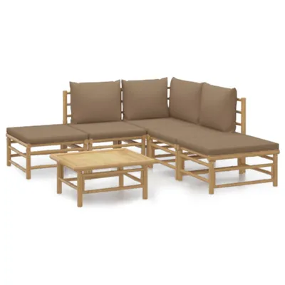 Obrázok produktu pre vidaXL 6-dielna záhradná súprava s vankúšmi Taupe Bamboo