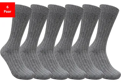 Produktbild von Norwegersocken mit Wolle 3–6 Paar für Damen & Herren Winter Thermo Wollsocken Socken - Grau 43-46 6 Paar