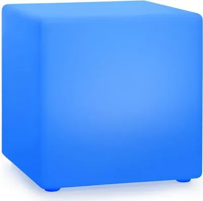 Produktbild von Blumfeldt Shinecube XL Gartenlampe mit LED-Beleuchtung in 16 Farben, Größe: 40 x 40 x 40 cm, Licht-Modi: Strobe, Flash, Fade, Smooth, wasserdicht, Fernbedienung, Akku, In-/ Outdoor, Material: PE, weiß