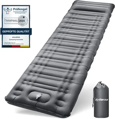 Produktbild von Selbstaufblasende Luftmatratze 12 cm, mit Kissen und Fußpumpe, grau, für Camping