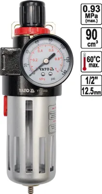 Produktbild von Druckminderer mit Manometer Wasser- Ölabscheider groß 0-10 Bar / 0-140 Psi 1/2'