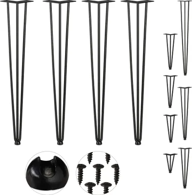 Produktbild von Relaxdays Hairpin Legs, 4er Set, 3 Streben, Metall, Haarnadel Tischbein für Hocker, Tisch & Schrank, 71 cm hoch, schwarz