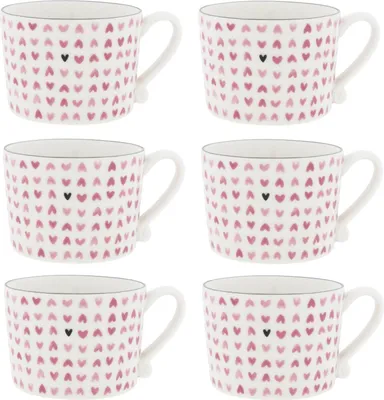 Produktbild von 6er Set Tassen Hearts all over Herzen weiß rosa 300ml Bastion Collections