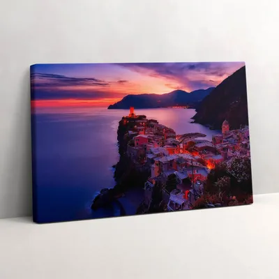 Produktbild von Stadt am Meer in der Abenddämmerung – Leinwandbild Wandbild – 60x40 cm – Leinwandbilder – Wandbilder – Schlafzimmer – Flur