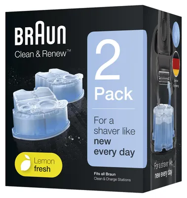 Produktbild von Braun Clean & Renew Ersatzkartuschen für elektrische Rasierer, 2er-Pack, kompatibel mit allen Braun SmartCare und Clean & Charge Reinigungsstationen