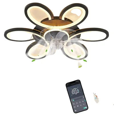 Image de Ventilateur de plafond avec éclairage, télécommande, éclairage LED à intensité variable, couleur noire