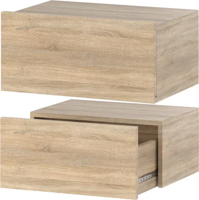 Two wooden drawers, one closed and one open, are shown against a white background.