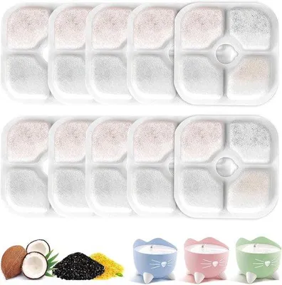 Productafbeelding van Kattenfonteintjes met verwisselbare filters, drievoudig filtersysteem, actieve kool en hars, ideaal voor gezond drinkwater (16 stuks)