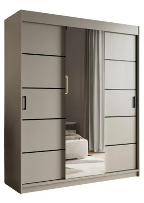 Zdjęcie produktu dla Nowość, szafa przesuwna 180cm KASZMIR2 - czarne dodatki, w komplecie z półkami, drążkiem, nowy poziom elegancji