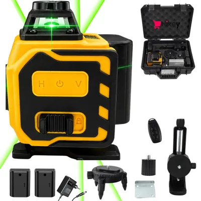 Immagine prodotto di Hikey 4D laser a croce con 16 linee, 2x batterie, raggio verde, supporto a parete, controller, autolivellante, per uso interno