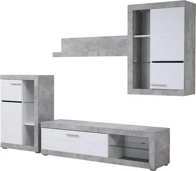 Produktbild von Dmora Wohnwand Dongo 267x42x186h cm Weiß, 10 Regale 3 Türen