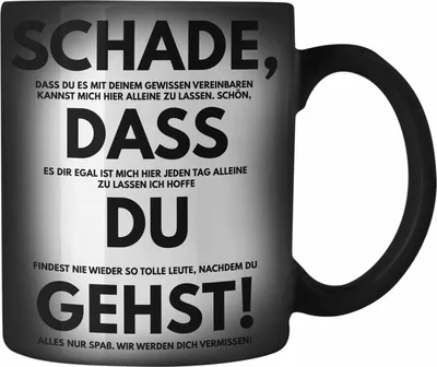 Produktbild von Trendation - Schade Dass Du Gehst Jobwechsel Farbwechsel Zauber-Tasse Geschenk Kollegin Kollege Lustig Abschiedsgeschenk Sprüche Abschied Neuer Job Karabiner Farbwechsel Zauber-Tasse Edelstahl (Schwarz)