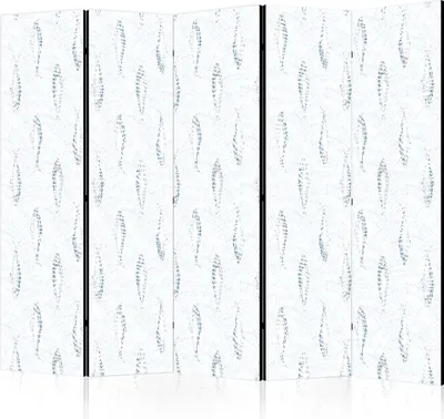 Produktbild von 5-teiliger Doppelseitiger Vlies Paravent - Delicate Blue Fish - Mosaic Fish in Subtle Blue Color Shades with an Arched Pattern in the Background 225x172 cm Tiere g-C-10147-z-b
