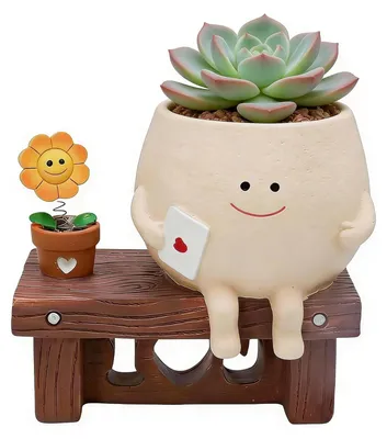 Produktbild von Lustiger Blumentopf mit Gesicht - Niedlicher Resin Topf für Sukkulenten