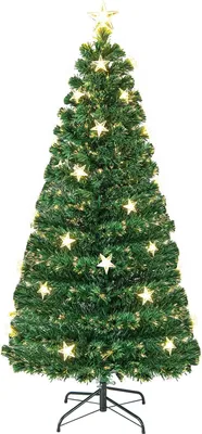 Immagine prodotto di Albero di Natale artificiale COSTWAY, 150 cm, con illuminazione. Albero di abete con 8 modalità di illuminazione, 21 luci a LED bianco caldo e fibra ottica. Albero di Natale artificiale per la casa