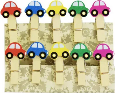 Produktbild von Oblique Unique 10 Mini Wäscheklammern Holz Miniklammern Deko Klammern - bunte Autos
