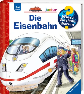 A children's book cover about trains, showing a train and people at a station.